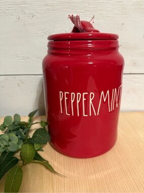 Rae Dunn large chubby Peppermint canister